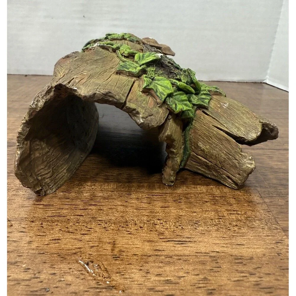 Lot of 3 Faux Log Hide Cave Aquarium Ornaments Polyresin Brown/Green